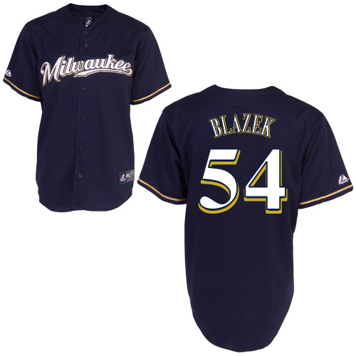 Michael Blazek #54 mlb Jersey-Milwaukee Brewers Women's Authentic 2014 Blue Cool Base BP Baseball Jersey